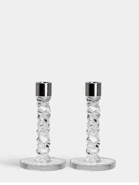 ORREFORS Carat Candlestick Silver Small - Set of 2 Design by Lena Bergström